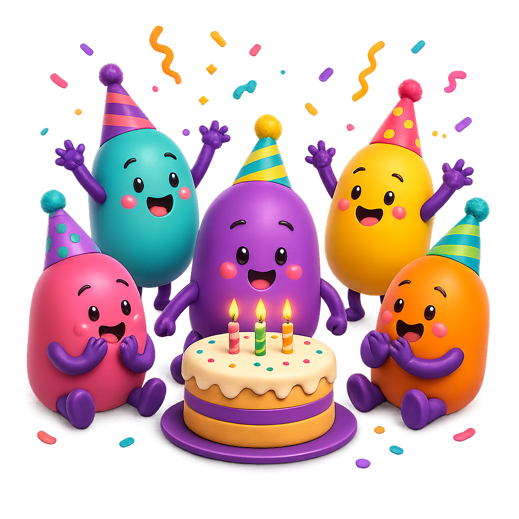 Little Beans birthday mascots celebrating